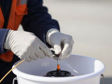 Close-up of a technician performing fiber-optic splicing in a utility bucket, high-contrast outdoor light, tight macro shot