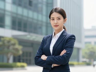Professional portrait of a female mechanical engineer in business attire, looking organized, clean professional photography, bright daylight, corporate blue and green tones, sharp focus.