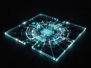 3d render, shattered glass screen showing glowing digital artifacts against cosmic black
