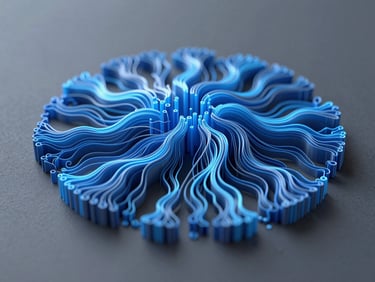 Macro shot of a high-fidelity 3D rendered data topology, electric blue data streams, cool gray background.