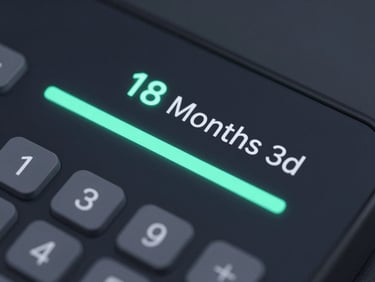 High-fidelity digital UI close-up of a financial runway calculator slider, neon mint active state showing '18 Months' in a clean monospaced font, dark slate background, crisp rendering.