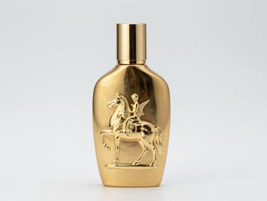 Elegant gold Arabian perfume bottle, detailed relief, clean studio light