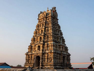 The ancient stone temple of Chamundeshwari atop Chamundi Hills, captured during the quiet early morning light