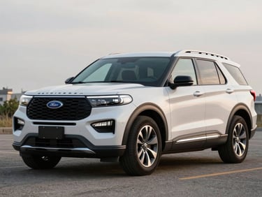 2022 Ford Explorer SUV, white, parked outdoors under soft overcast daylight, front three-quarter angle, documentary framing