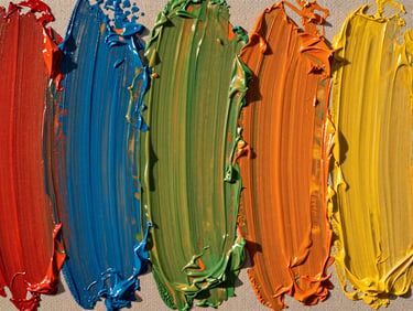 Straight-on macro detail of thick, vibrant oil brushstrokes on canvas, warm golden-hour light, rich texture.