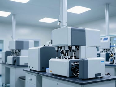 Clean room facility in an Indian pharmaceutical manufacturing plant, focus on advanced machinery, bright clinical lighting, cool blue tones, 35mm