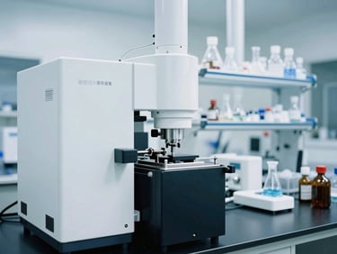 Automated chemical synthesis laboratory in a Chinese pharmaceutical plant, sterile environment, white light, sharp focus, 35mm