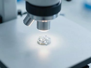 Microscope view of crystallized chemical compounds in a laboratory, scientific precision, cool lighting, 35mm