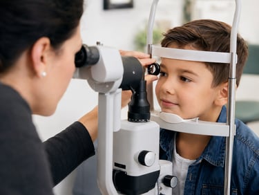 AI-generated illustrative image of a child receiving an eye exam.