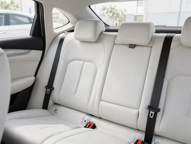 Pristine leather interior of a premium cab, sharp focus, bright natural light.