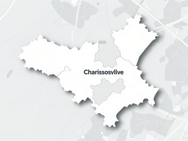 Map highlighting the Central Virginia region, with Charlottesville at its center, clean graphic style, cool tones