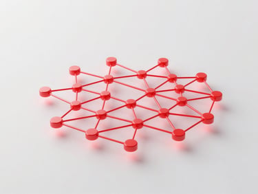 Minimalist 3D render of structured financial data nodes, glowing crimson connections, clean light background, octane render