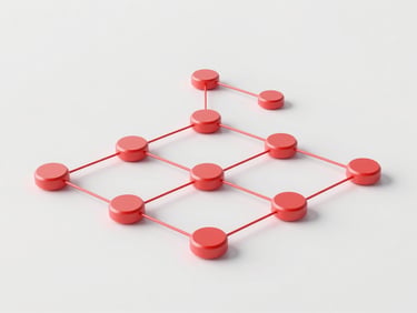 Minimalist technical schematic of medical data pipelines, clean geometric nodes, soft red light leaks, high-key studio lighting