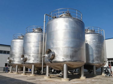 Modern bio-energy digester tank made of polished steel, clean industrial facility setting