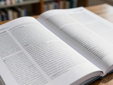 Close-up of an open academic journal, showing detailed text and figures, with a blurred background of a library, bright natural daylight, cool slate tones, sharp focus.