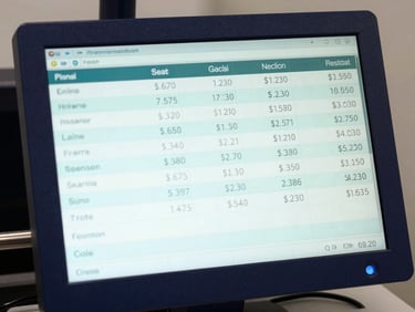 Macro shot of a high-velocity checkout terminal screen showing real-time sales and tax reconciliation data, clean slate background, sharp focus, technical editorial style.