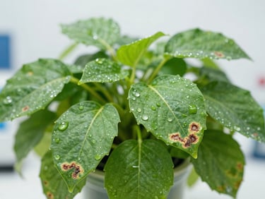 Healthy green leaves with water droplets, showing zero fungal decay, sharp corporate photography