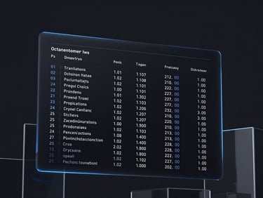 Sleek 3D render, dark obsidian background, subtle blue luminescent edge glow, clean dark-mode UI mockup with crisp monospace typography displaying data streams, octane render, extreme close-up
