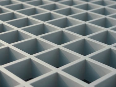 Orthographic projection of a sleek modular grid system, architectural lines, cool diffused daylight, light gray tones.