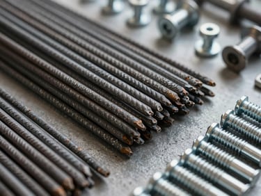 Neat rows of professional welding rods, steel fasteners, and heavy-duty general hardware items.