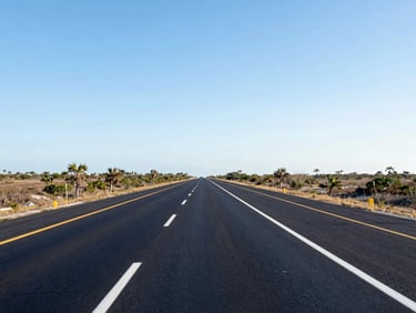 A clean open Florida highway stretching into the horizon under clear daylight, high-end photography