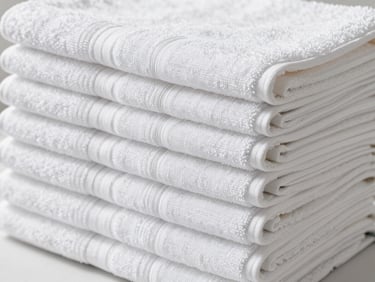 Stack of neatly folded high-fabric Turkish towels and bed covers, soft textures, clean studio lighting, focus on weave detail.
