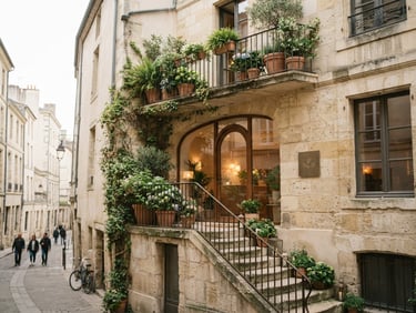 Exterior view of a clean, inviting entrance to Cute Beauty And Spa on the second floor, with subtle signage, soft diffused light, and a hint of lush greenery. Panoramic 21:9 frame.