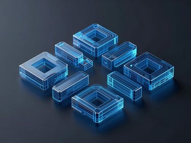 Abstract 3D data-visualization vector, clean geometric wireframe rendering on a dark matte background, sharp cold-blue directional lighting, high-tech interface aesthetic.