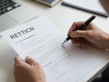 Close-up of hands reviewing a printed CV and application form on a desk, natural office daylight, neutral tones, documentary style, no faces visible