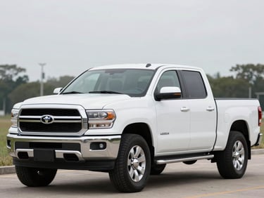 Clean white crew cab 4x4 pickup truck, eye-level shot, natural outdoor lighting.