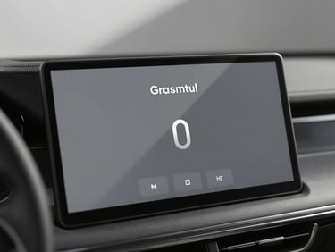 Grayscale close-up of a high-end physical dashboard interface on a sleek matte screen, clean typography, sharp directional shadows, architectural studio setting.