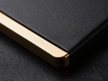 Macro close-up of a heavy matte black metal card edge, subtle gold reflection, dark background, premium editorial photography