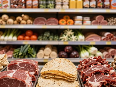 Close-up of vacuum-sealed raw beef strip loin, clean technical labeling visible, sterile stainless steel table background, cold-chain presentation.