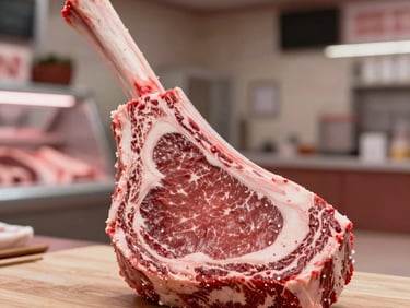 Close-up of vacuum-sealed raw beef strip loin, clean technical labeling visible, sterile stainless steel table background, cold-chain presentation.