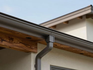 Clean gutters on a well-maintained Folsom home, clear sky, local Folsom architecture