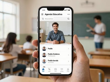 Captura de pantalla de la aplicación móvil de Agenda Educativa mostrando la interfaz de mensajería privada entre un padre y un profesor, con un diseño limpio.
