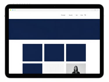Sleek desktop mockup displaying a clean e-commerce storefront, minimalist product grid, high contrast
