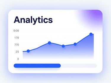High-fidelity UI mockup of a content analytics panel, showing crisp typography, clean charts, and subtle purple gradients.