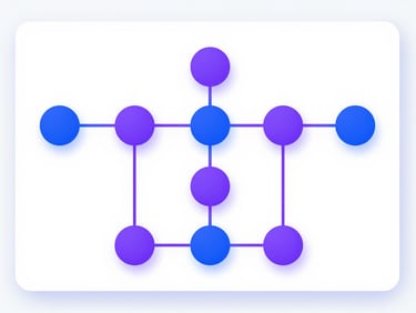 Flat UI mockup of an AI agent workflow builder, showing node connections, crisp purple and blue accents, high-contrast clean aesthetic.