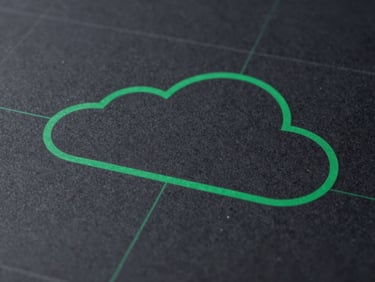 A crisp, high-contrast system schematic diagram showing secure private cloud data boundaries, clean vector lines in emerald green and slate, sharp technical blueprint aesthetic