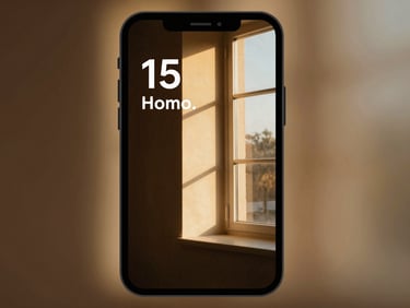 A highly styled mobile UI mockup showing a clean typography-focused interface, warm ambient lighting.