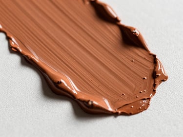 Extreme macro close-up of thick terracotta acrylic paint strokes textured on a heavy white canvas, soft side lighting casting gentle shadows.