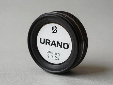 Close-up of a Urano commercial scale on a neutral light grey surface, product label visible, overhead retail lighting, no people