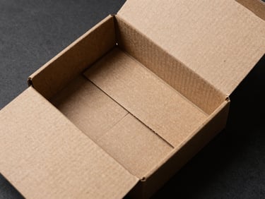 Overhead flat lay of an open custom cardboard mailer box showing precise structural fold lines and interior print detailing