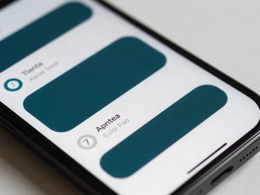 Tight macro shot of a sleek mobile interface on a physical screen, premium editorial photography, crisp natural side-lighting, deep teal and clean white tones, sharp focus, 35mm lens