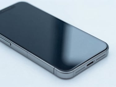 Close-up of a clean smartphone screen replacement process on a white ESD mat, bright cool daylight