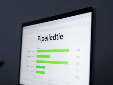 Macro shot of a clean data dashboard displaying pipeline metrics on a modern screen, cool-toned sharp office lighting, deep slate background, sharp focus, 35mm lens