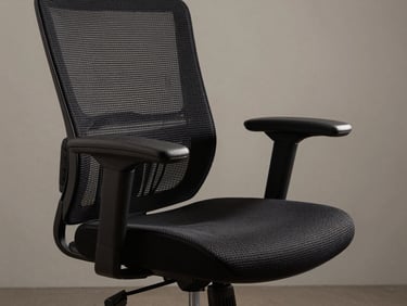 High-back ergonomic office chair with mesh back, adjustable lumbar support, and armrests.