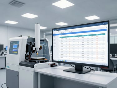 Modern manufacturing facility with automated machinery, clean industrial environment, high-key studio light, alongside an Odoo ERP dashboard displaying a detailed production schedule and inventory levels