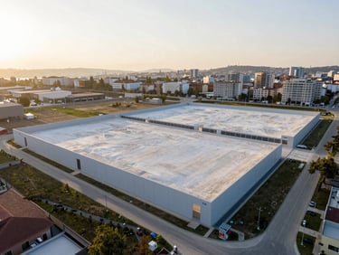 Aerial view of a clean development land plot near Istanbul, clear boundaries, soft golden hour sunlight, professional real estate photography, 35mm